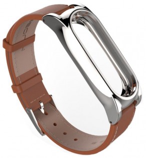 Шкіряний ремінець для Xiaomi Mi Band 2 MJobs 2 Plus Brown/Silver